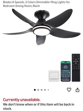 Modern Black 5-Blade Ceiling Fan with LED Ring Light and Remote